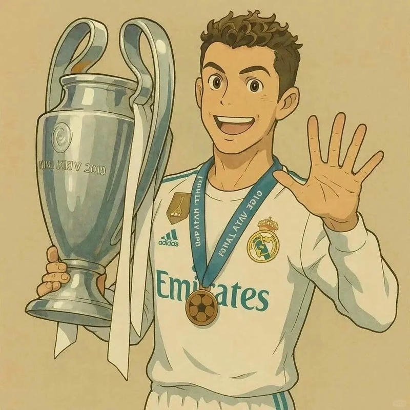 Anh Ronaldo anime cam cup vo dich cuoi rat tuoi