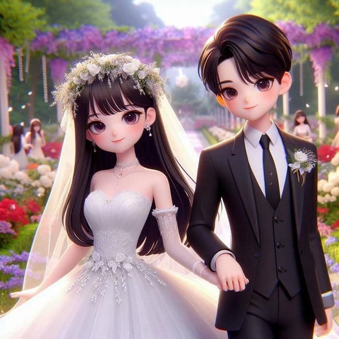 hình cô dâu chú rể chibi 2